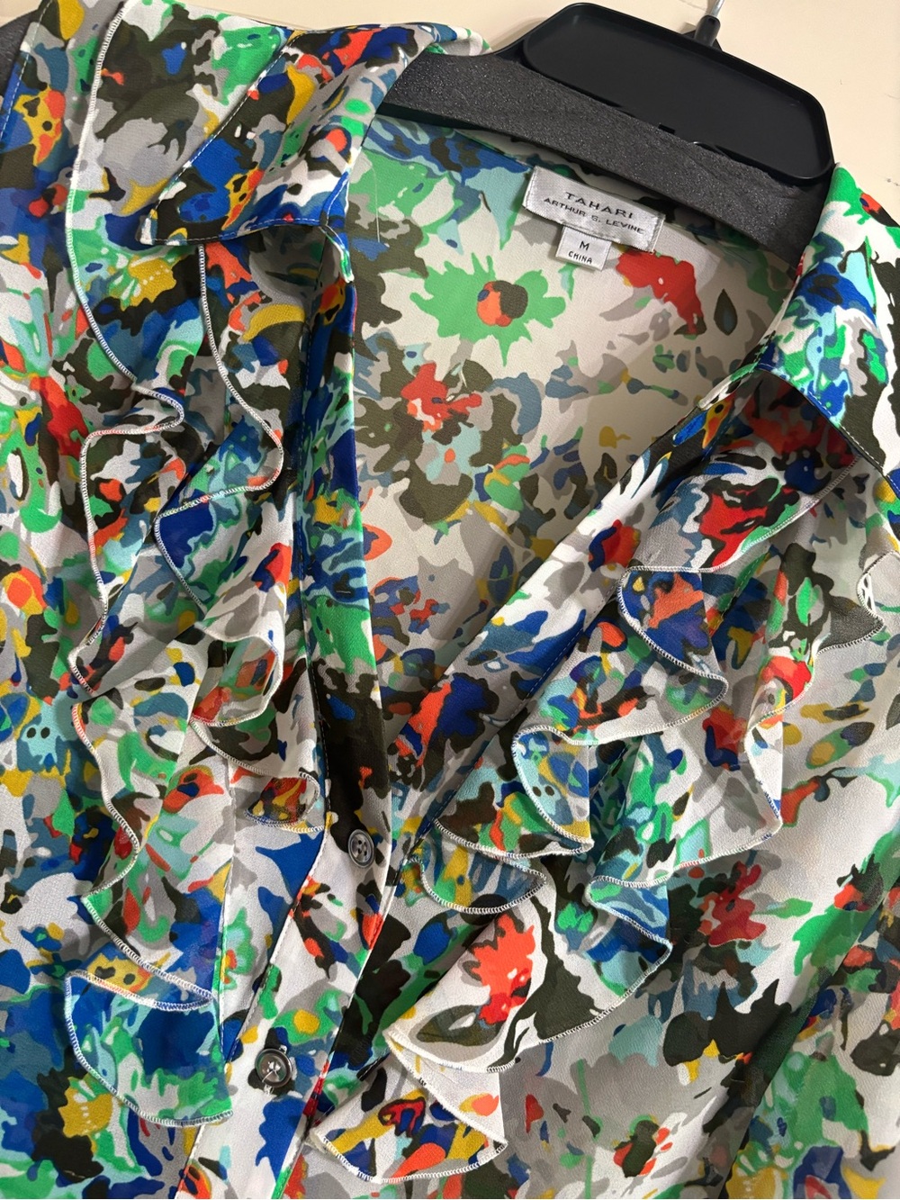 Tahari Multicolor Floral Ruffle Button-Front Blouse - Picture 3 of 4